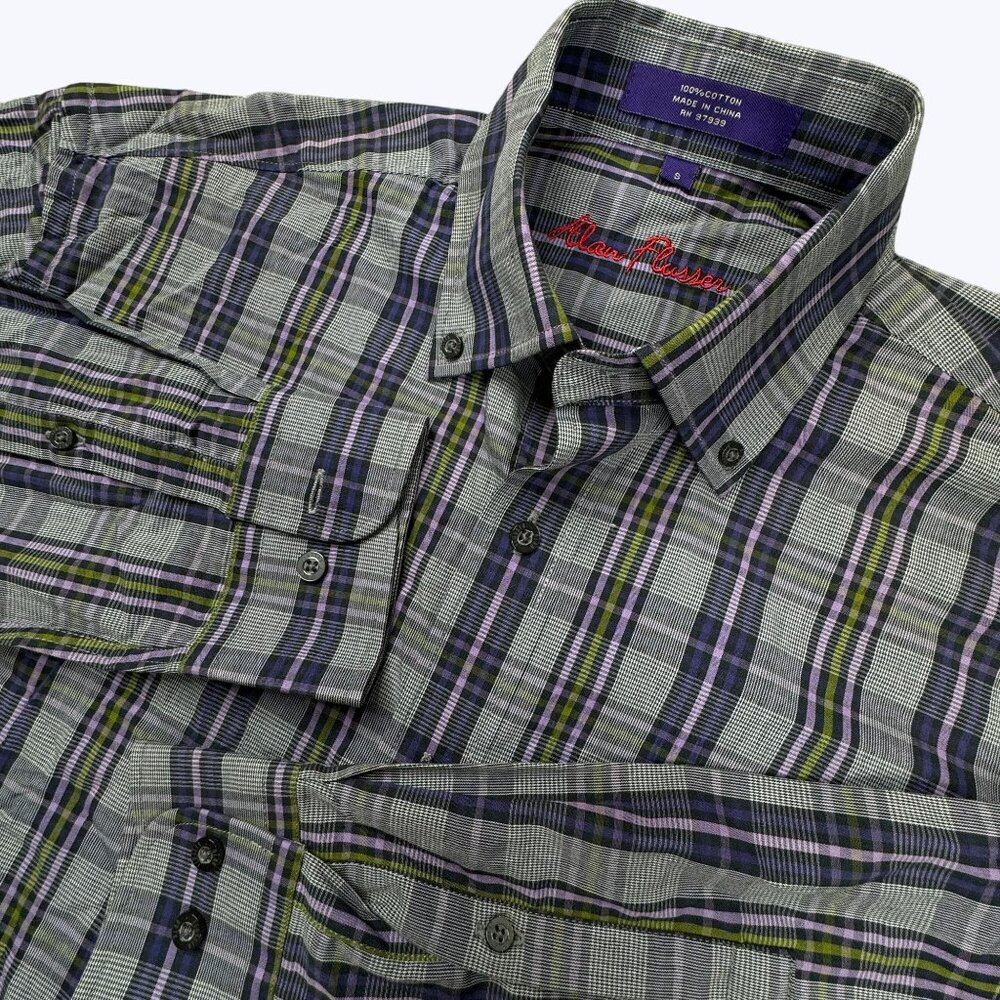 Alan‎ Flusser Long Sleeve Button Front Shirt Size Small Plaid